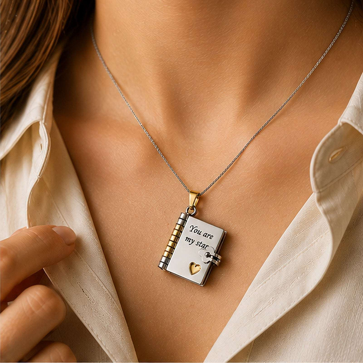 Book Necklace - Personalized Opening Book Pendant Necklace Custom Moments