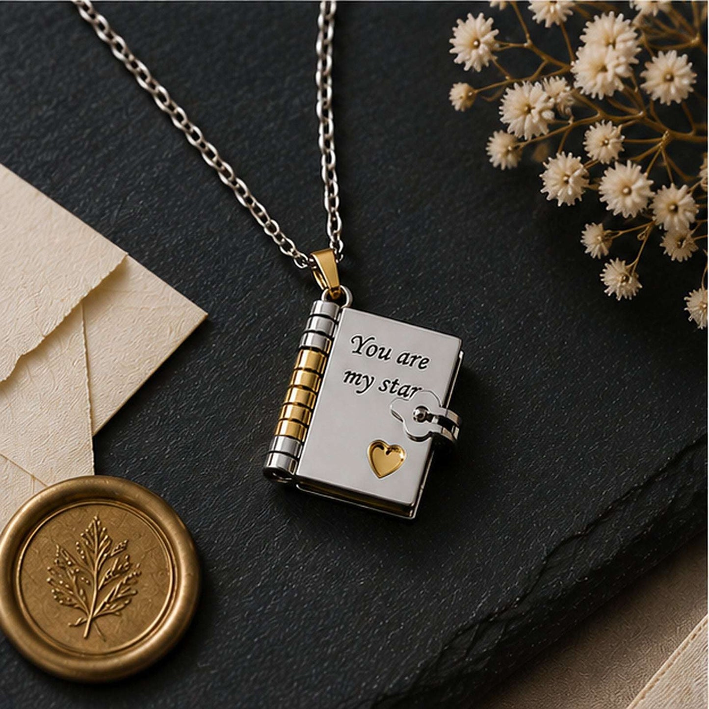 Book Necklace - Personalized Opening Book Pendant Necklace Custom Moments