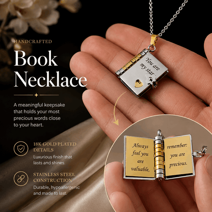 Book Necklace - Personalized Opening Book Pendant Necklace Custom Moments