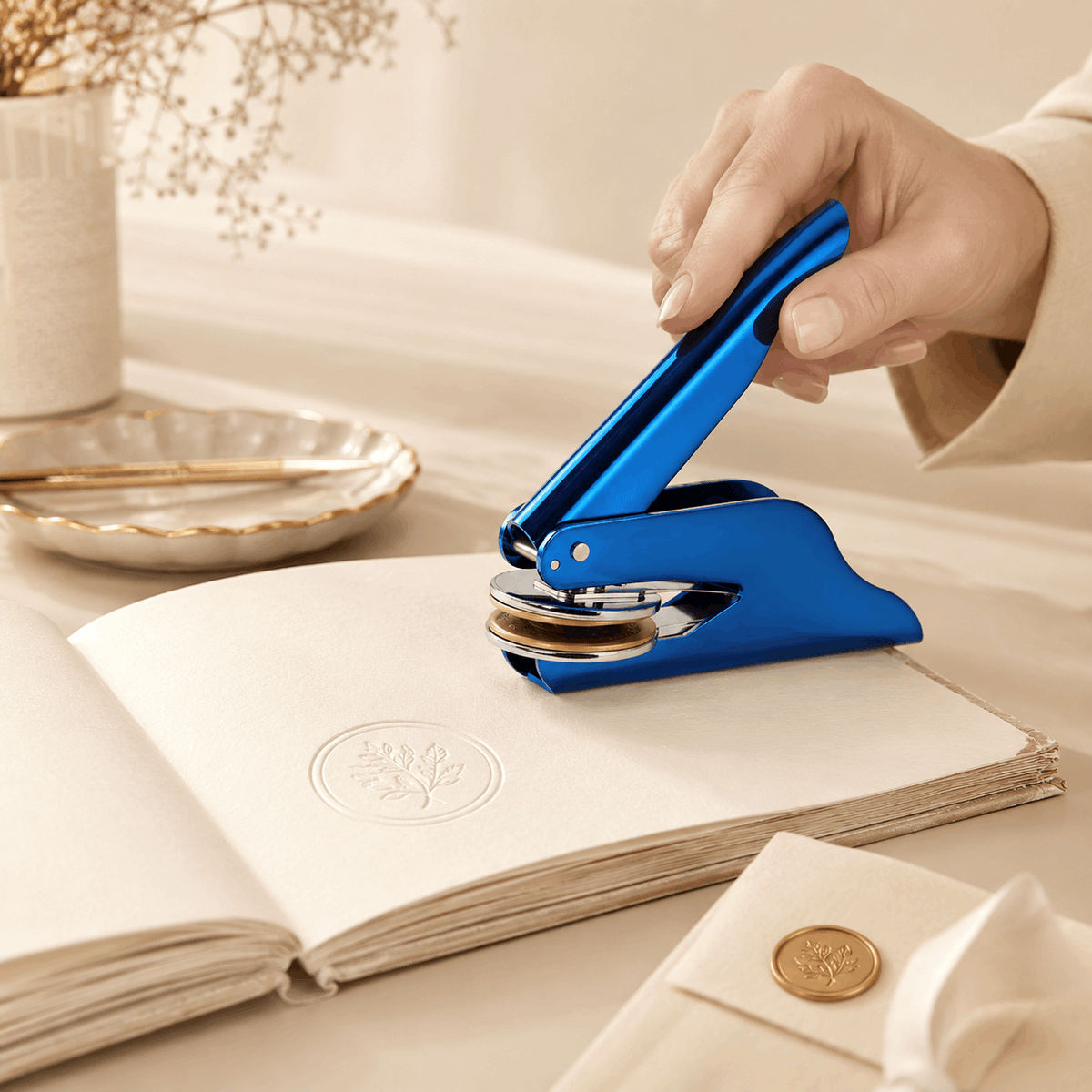 Book Embosser Personalized – Handheld Custom Book Stamp | Glossy Blue Custom Moments™
