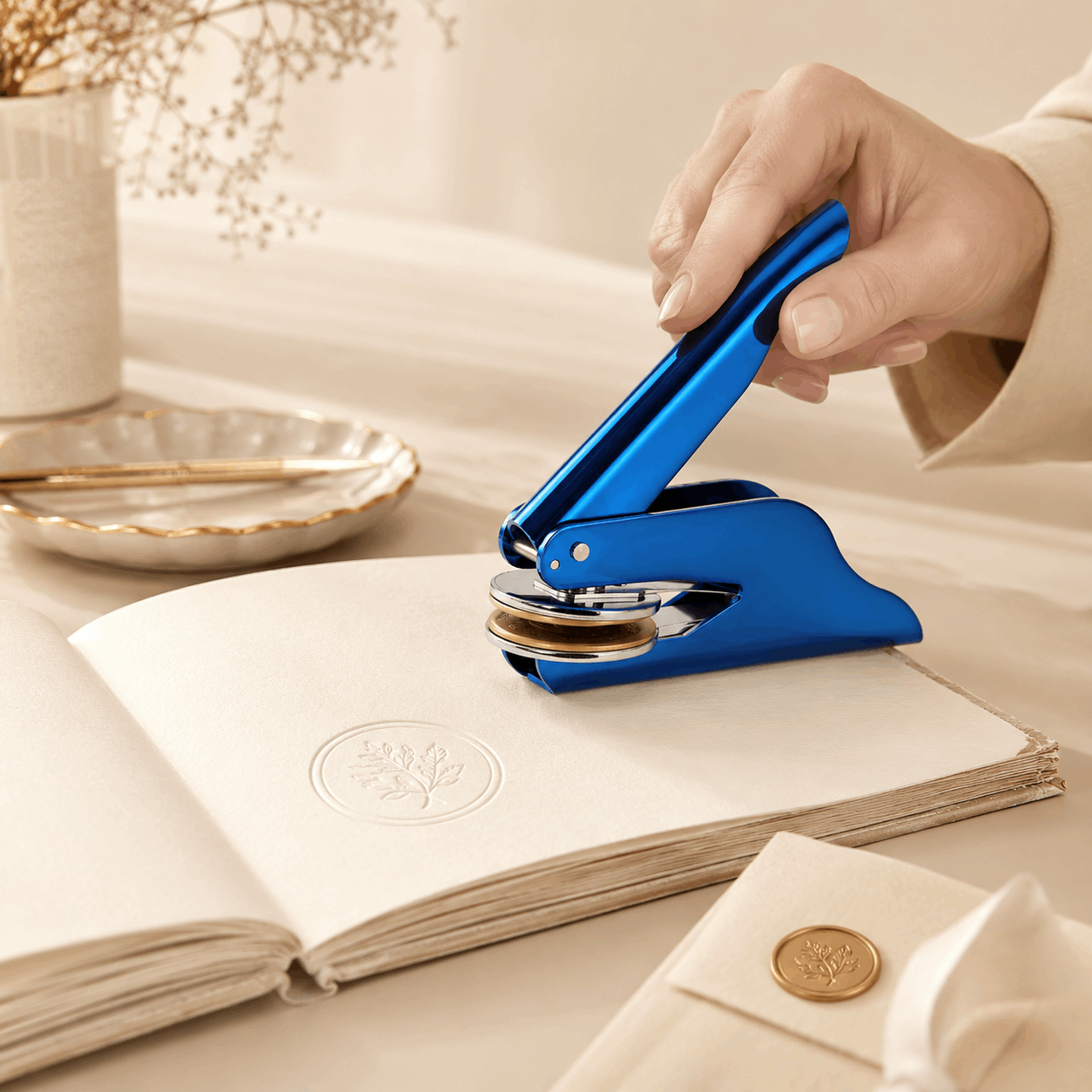 Book Embosser Personalized – Handheld Custom Book Stamp | Glossy Blue Custom Moments™