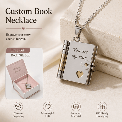 Book Necklace - Personalized Opening Book Pendant Necklace Custom Moments
