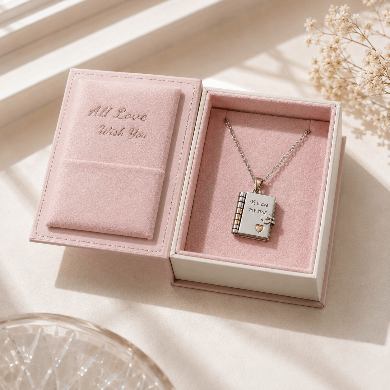 Book Necklace - Personalized Opening Book Pendant Necklace Custom Moments